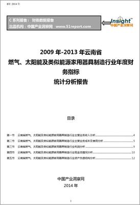 2009-2013年云南省燃氣、太陽能及類似能源家用器具制造行業財務指標分析年報——聚焦太陽能用器具制造